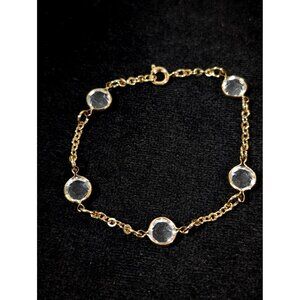Vintage Gold Tone Clear Lucite‎ Bezel Chain Bracelet Tennis 7 inn